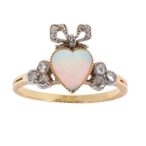 Belle �poque Opal and Diamond Love Ring with Heart and Bow